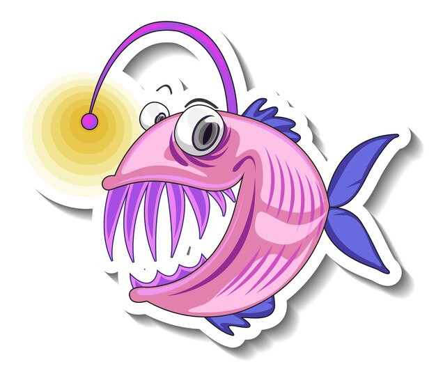 Sea Animal Cartoon Sticker with Anglerfish