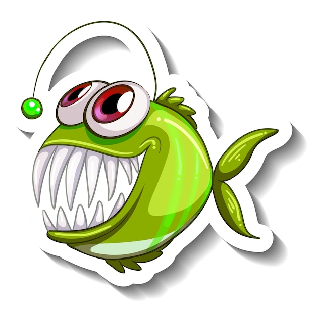 Sea Animal Cartoon Sticker with Anglerfish