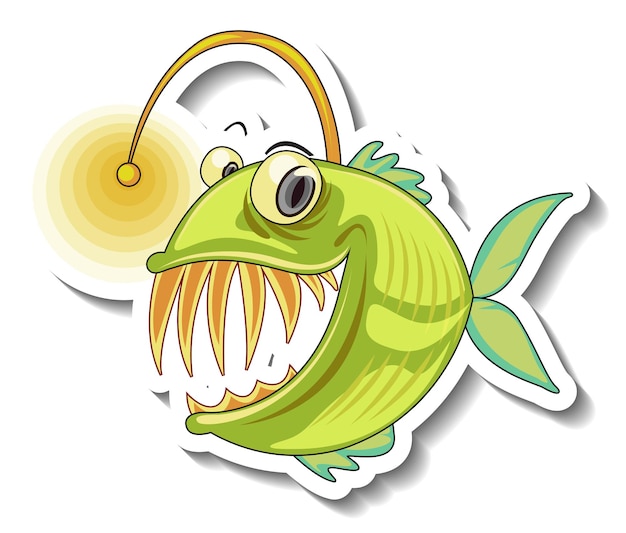 Sea Animal Cartoon Sticker with Anglerfish