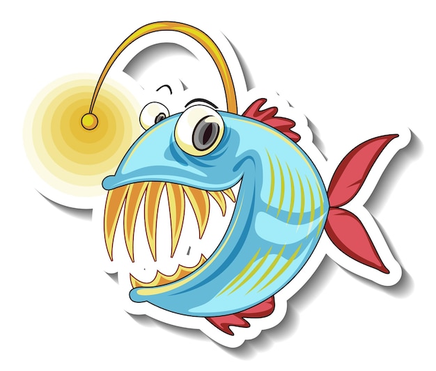 Sea Animal Cartoon Sticker with Anglerfish