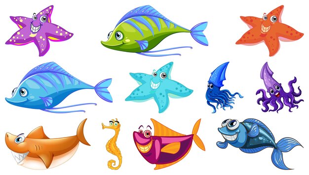 Sea animals cartoon collection