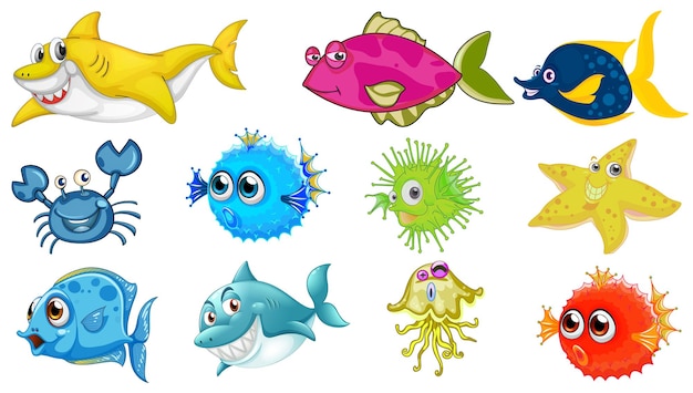 Free Vector sea animals cartoon collection