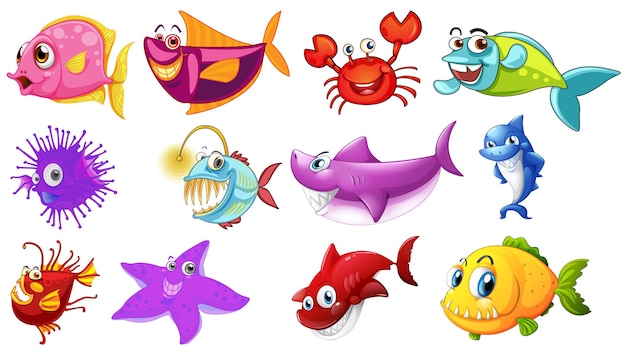 Free vector sea animals cartoon collection