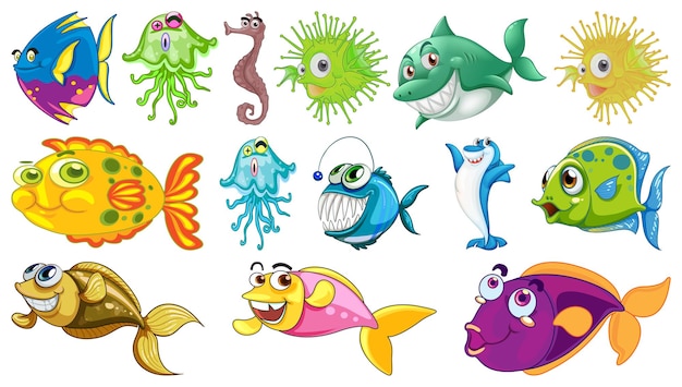 Sea animals cartoon collection