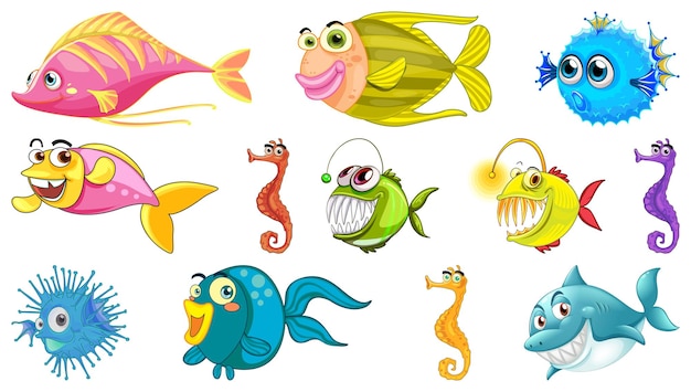 Sea animals cartoon collection