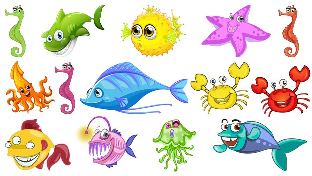 Sea animals cartoon collection