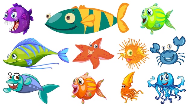 Free vector sea animals cartoon collection