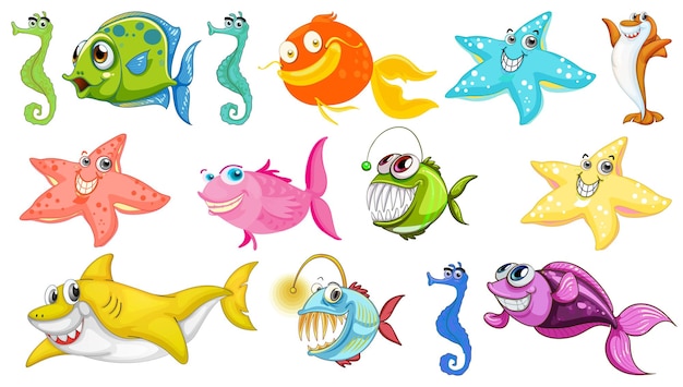 Free vector sea animals cartoon collection