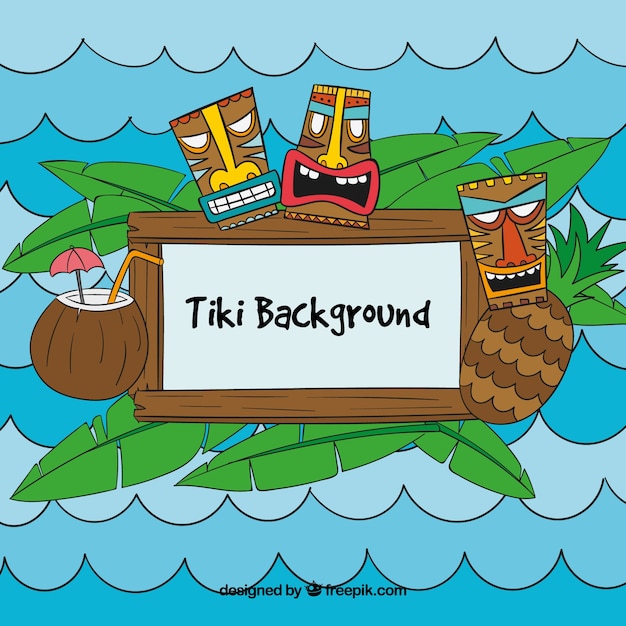 Free Vector sea background with hand drawn tiki masks