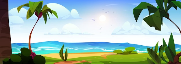 Free Vector sea beach landscape with palm trees