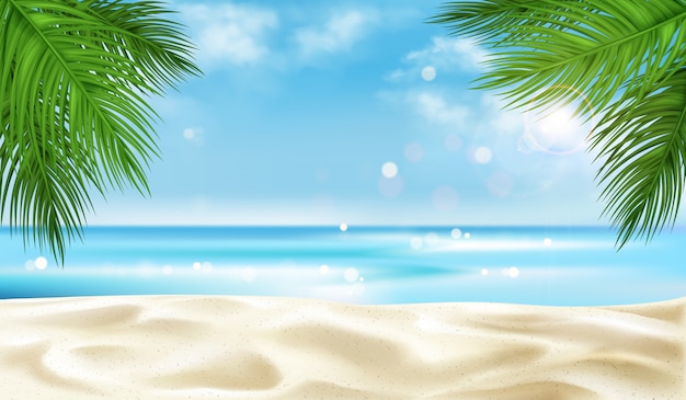 Free Vector sea beach with palm tree leaves background, summer