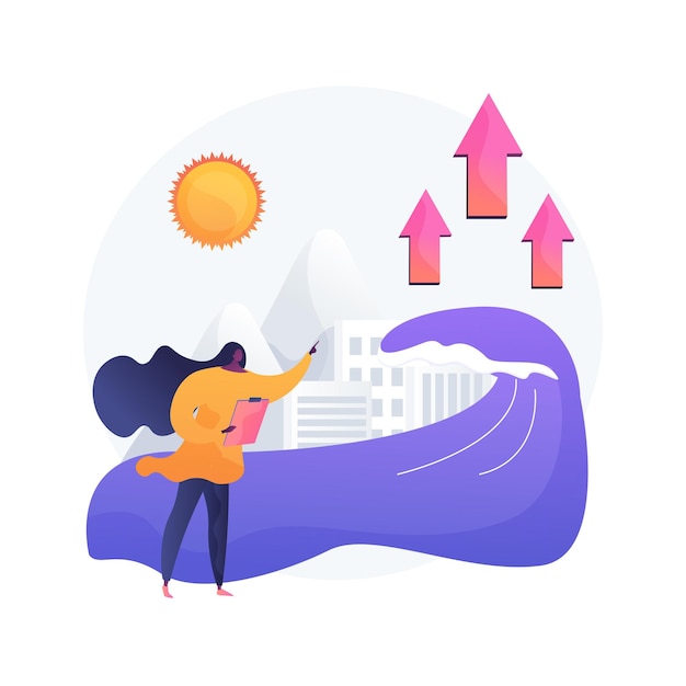 Sea level rise abstract concept   illustration. World ocean rise report, global sea level data, water lifting cause, flood consequence, melting ice, environmental problem  