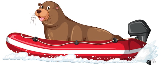 Free Vector sea lion on a motor boat in cartoon style