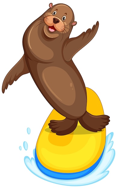 Free Vector sea lion surfing on surfboard