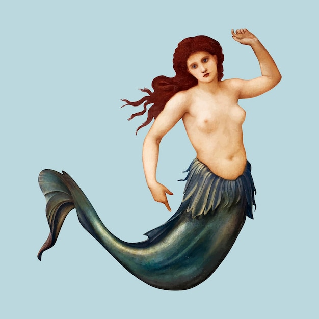 Free Vector sea-nymph vector illustration, remixed from artworks by sir edward coley burne&amp;ndash;jones