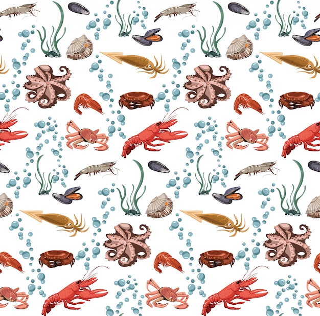 Free Vector sea and ocean animals seamless pattern