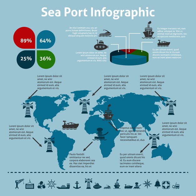 Sea port infographic template