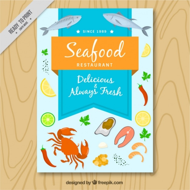 Free vector seafood brochure with drawings