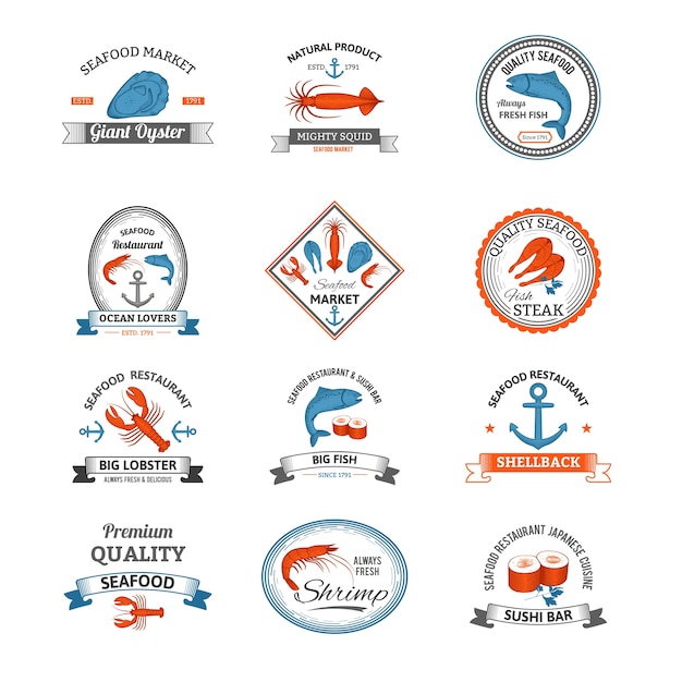 Seafood Emblems Colored