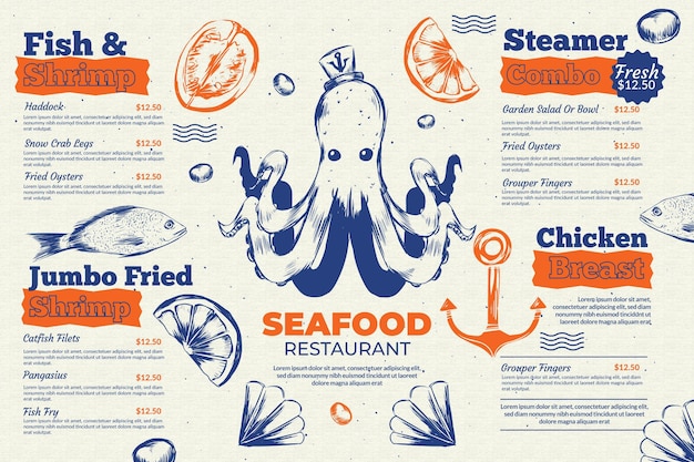 Seafood restaurant menu template