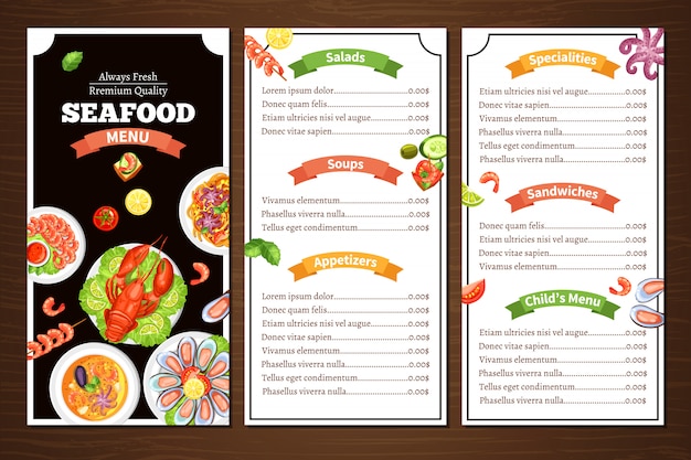 Free vector seafood restaurant menu