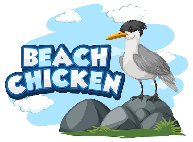 Free Vector seagull bird cartoon character with beach chicken font banner isolated