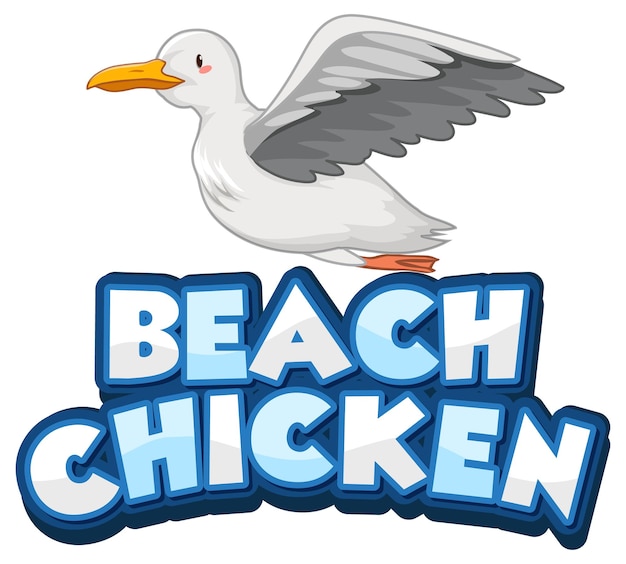 Free Vector seagull bird cartoon character with beach chicken font