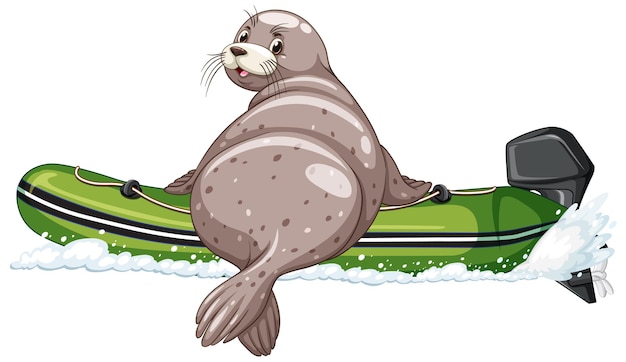 Free Vector seal on inflatable boat in cartoon style