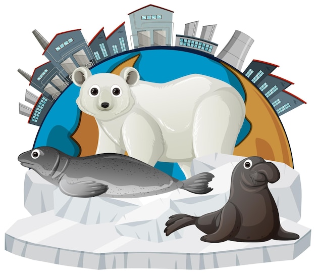 Free Vector seal and polar bear global warming crisis