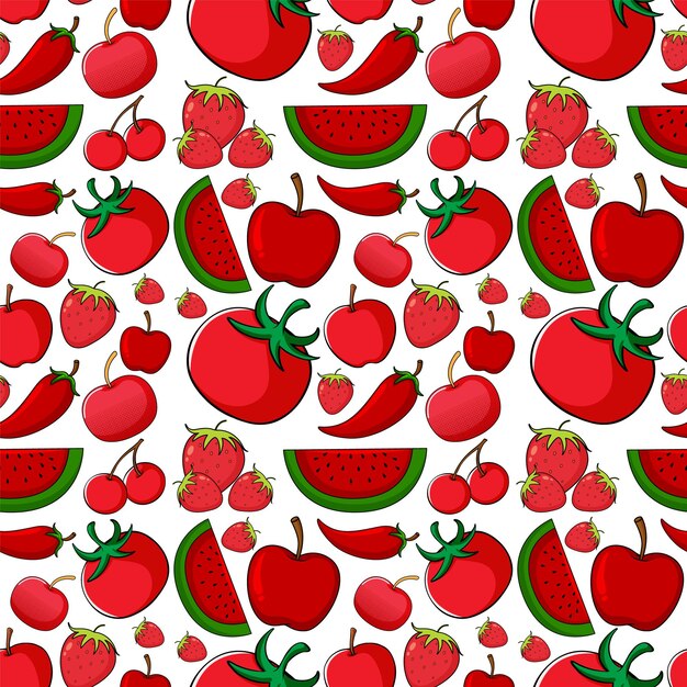 Seamless background design with fruits in red color