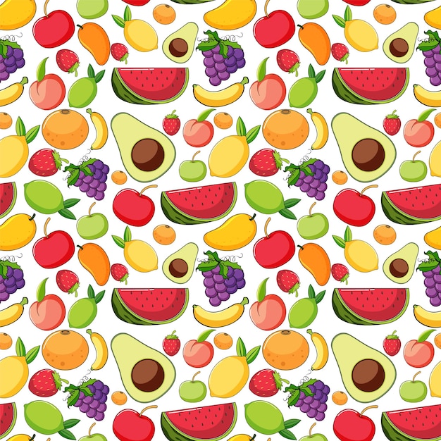 Seamless background design with many fruits