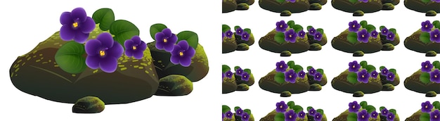 Free Vector seamless background design with purple flowers on moss stones