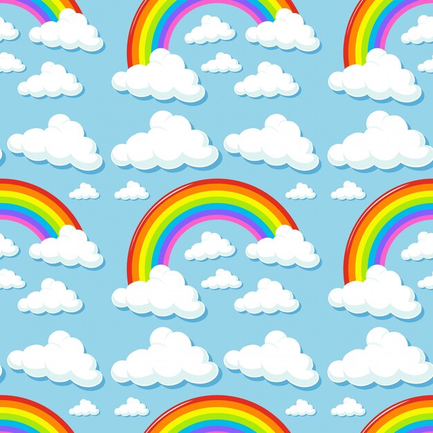 Seamless background with clouds and rainbows