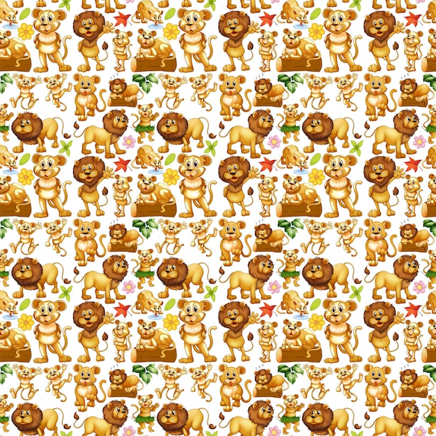 Seamless background with many lions