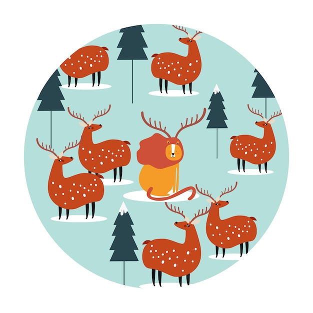 Free Vector seamless background with reindeers and lion vector