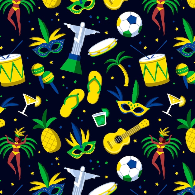 Seamless brazilian carnival pattern with musical instruments