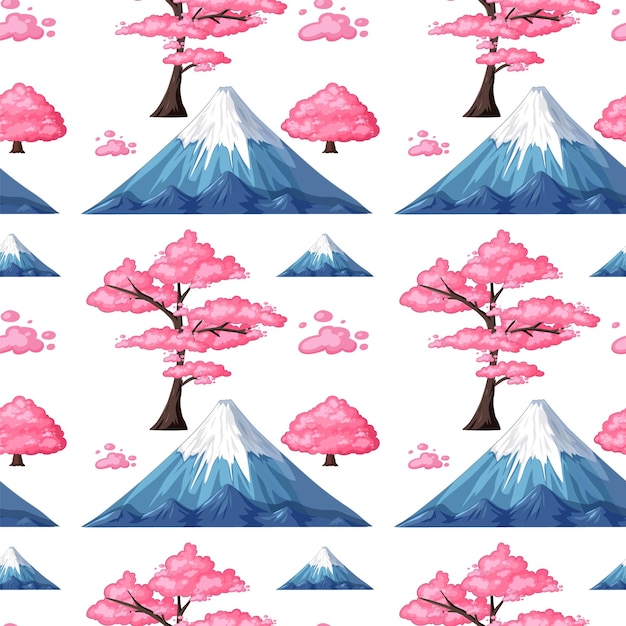 Free Vector seamless cherry blossom and mountain pattern