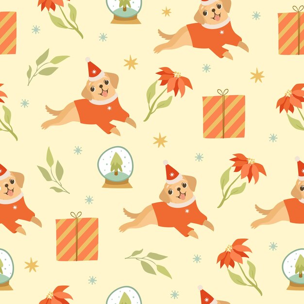 Seamless christmas pattern retriever and gifts