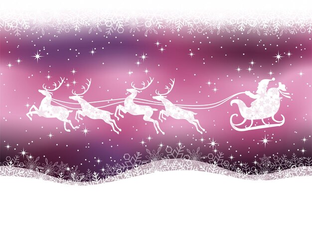 Seamless Christmas Vector Background With Flying Santa Claus And Reindeers With Text Space.