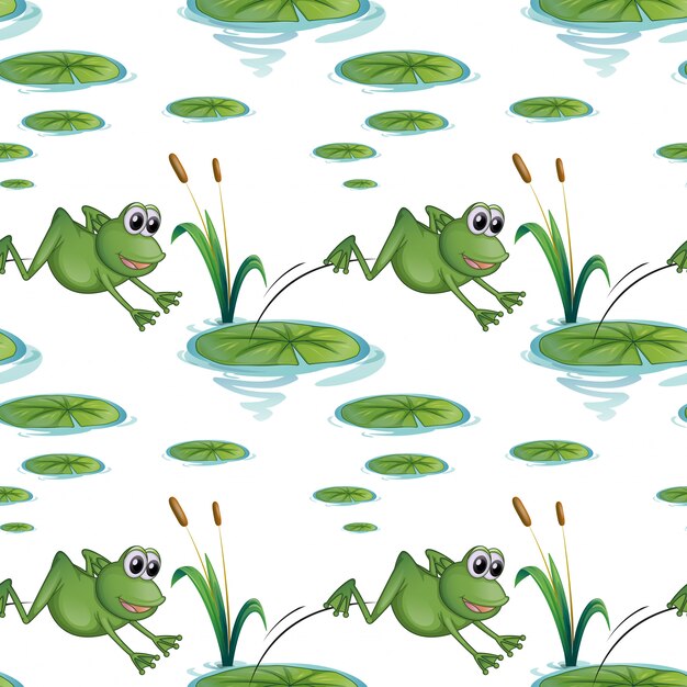 Seamless design with frogs at the pond