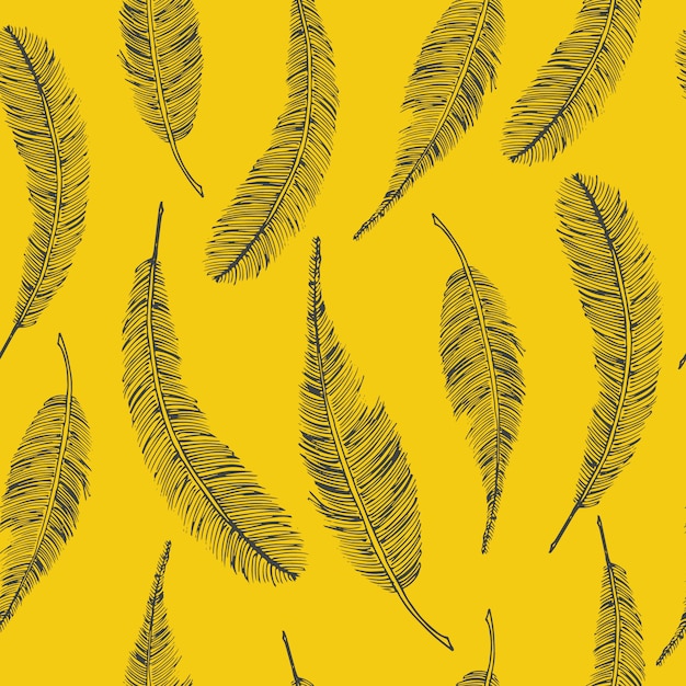 Free vector seamless ethnic pattern with feathers on yellow