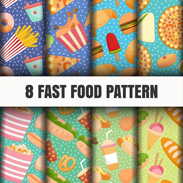 seamless Fast food pattern set.