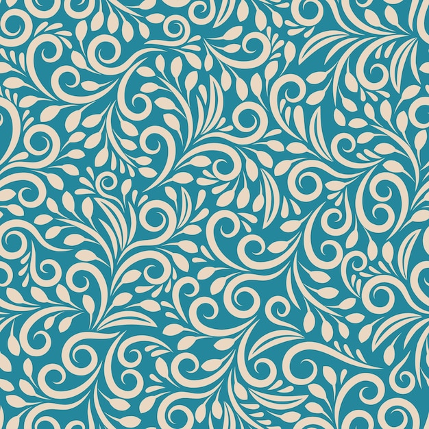 Seamless floral pattern on uniform background. Ornament darkcyan, design fabric art, fashion contour