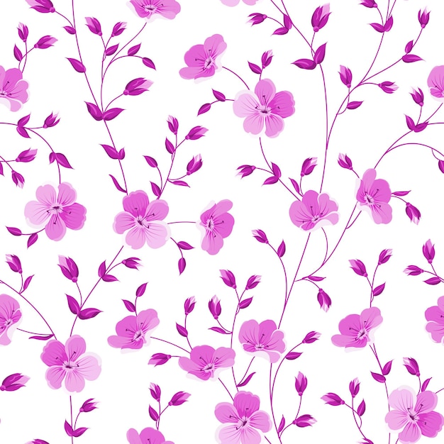 Seamless flowers pattern isolated on white