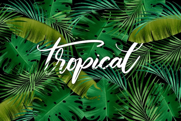 Free Vector seamless green leaves tropical lettering