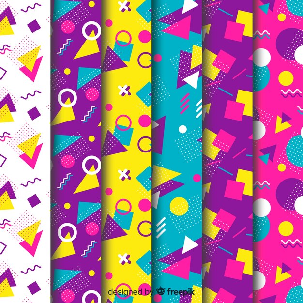 Seamless memphis pattern set