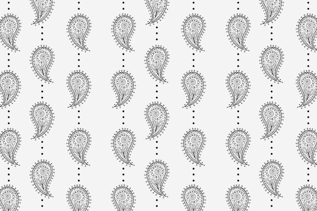 Seamless paisley pattern background, black and white illustration vector