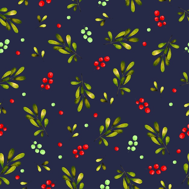 Seamless pattern background with leaves and cherries