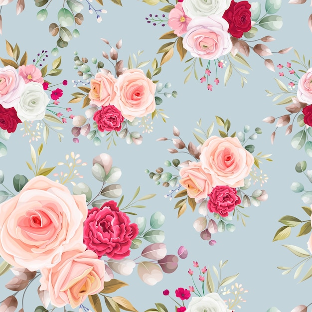 Seamless pattern beautiful flower and leaves design