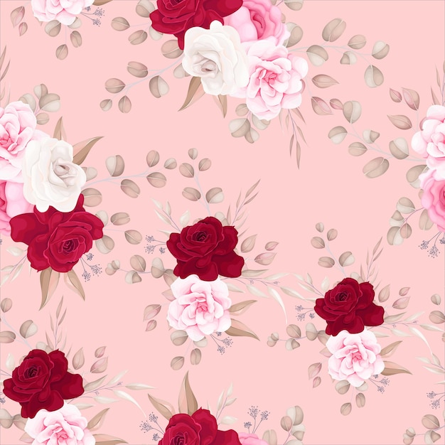 Seamless pattern beautiful flower and leaves design